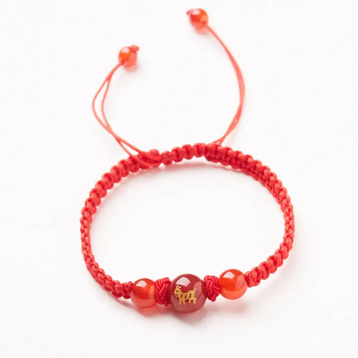 Buddha Stones Natural Red Agate Chinese Zodiac Red String Braided Protection Luck Bracelet - BWOOOH - Red Agate Chinese