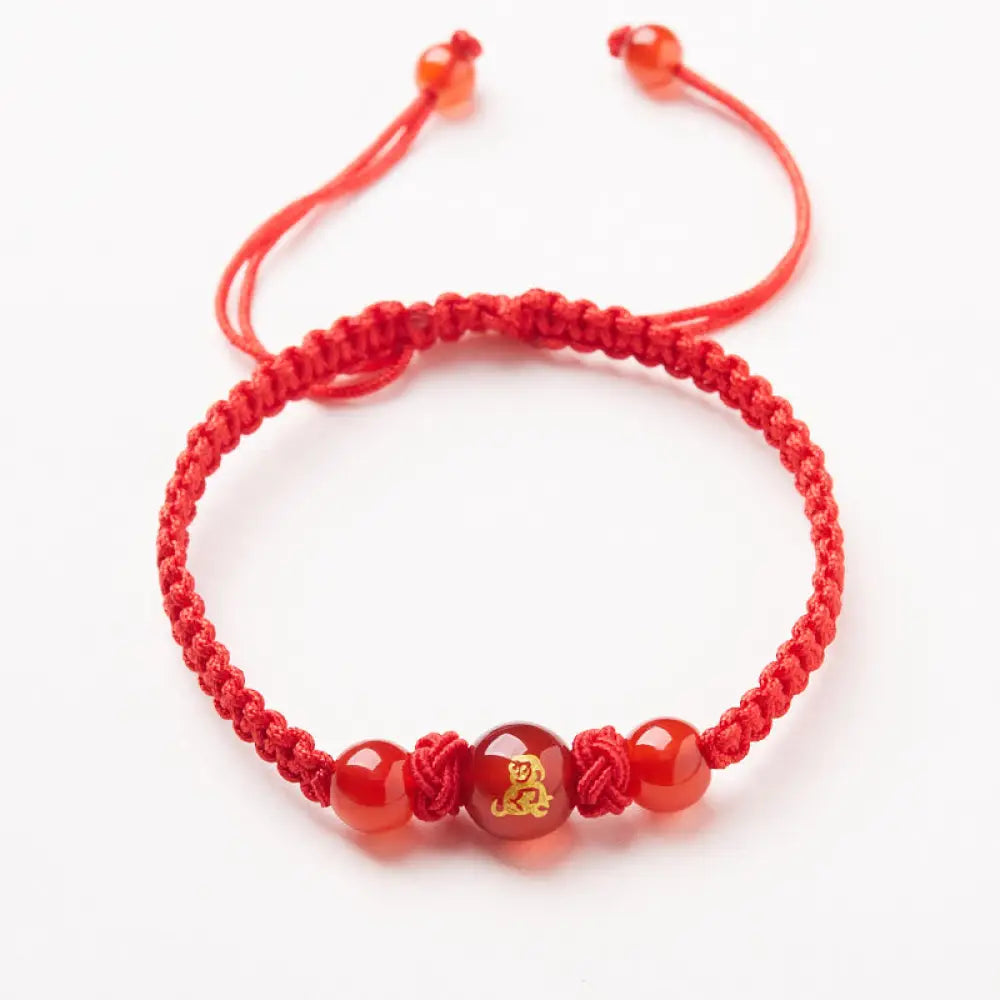 Buddha Stones Natural Red Agate Chinese Zodiac Red String Braided Protection Luck Bracelet - BWOOOH - Red Agate Chinese