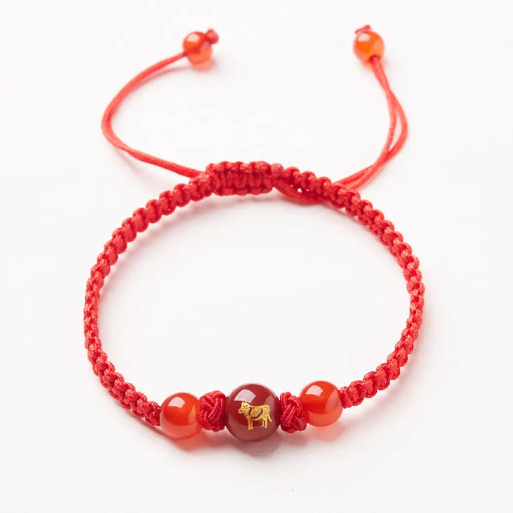 Buddha Stones Natural Red Agate Chinese Zodiac Red String Braided Protection Luck Bracelet - BWOOOH - Red Agate Chinese