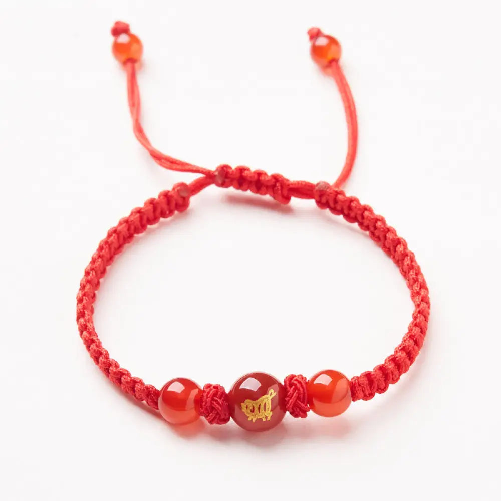 Buddha Stones Natural Red Agate Chinese Zodiac Red String Braided Protection Luck Bracelet - BWOOOH - Red Agate Chinese