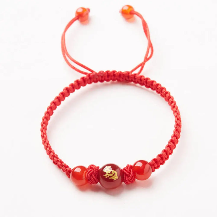 Buddha Stones Natural Red Agate Chinese Zodiac Red String Braided Protection Luck Bracelet - BWOOOH - Red Agate Chinese