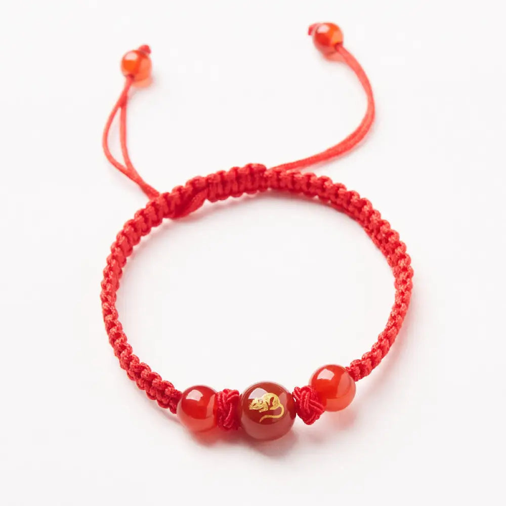 Buddha Stones Natural Red Agate Chinese Zodiac Red String Braided Protection Luck Bracelet - BWOOOH - Red Agate Chinese
