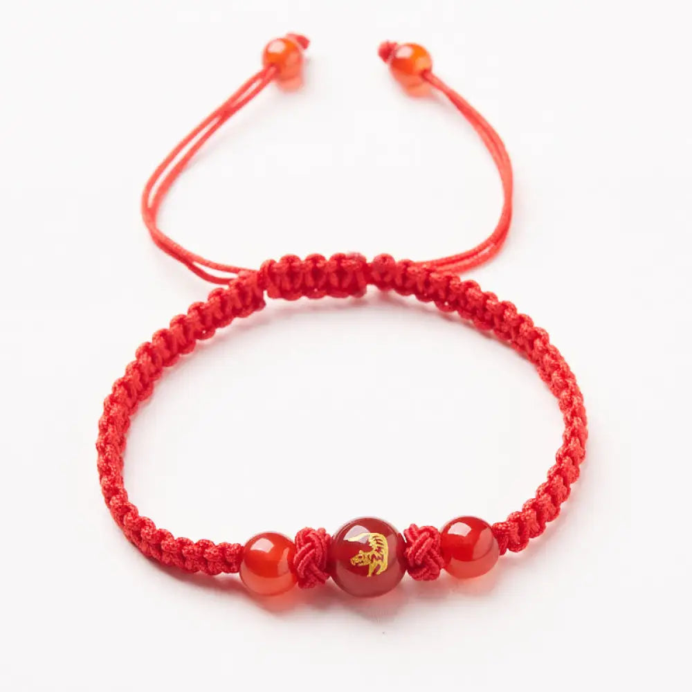 Buddha Stones Natural Red Agate Chinese Zodiac Red String Braided Protection Luck Bracelet - BWOOOH - Red Agate Chinese