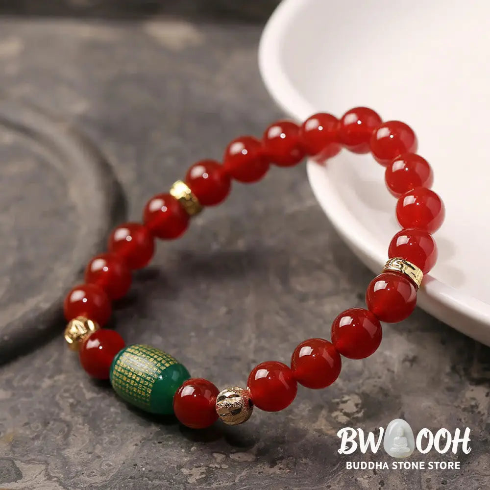 Buddha Stones Natural Red Agate Green Agate Buddhist Sutras Calm Bracelet - BWOOOH - Bracelet