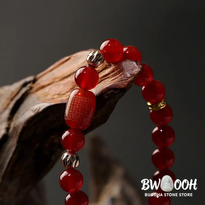 Buddha Stones Natural Red Agate Green Agate Buddhist Sutras Calm Bracelet - BWOOOH - Bracelet