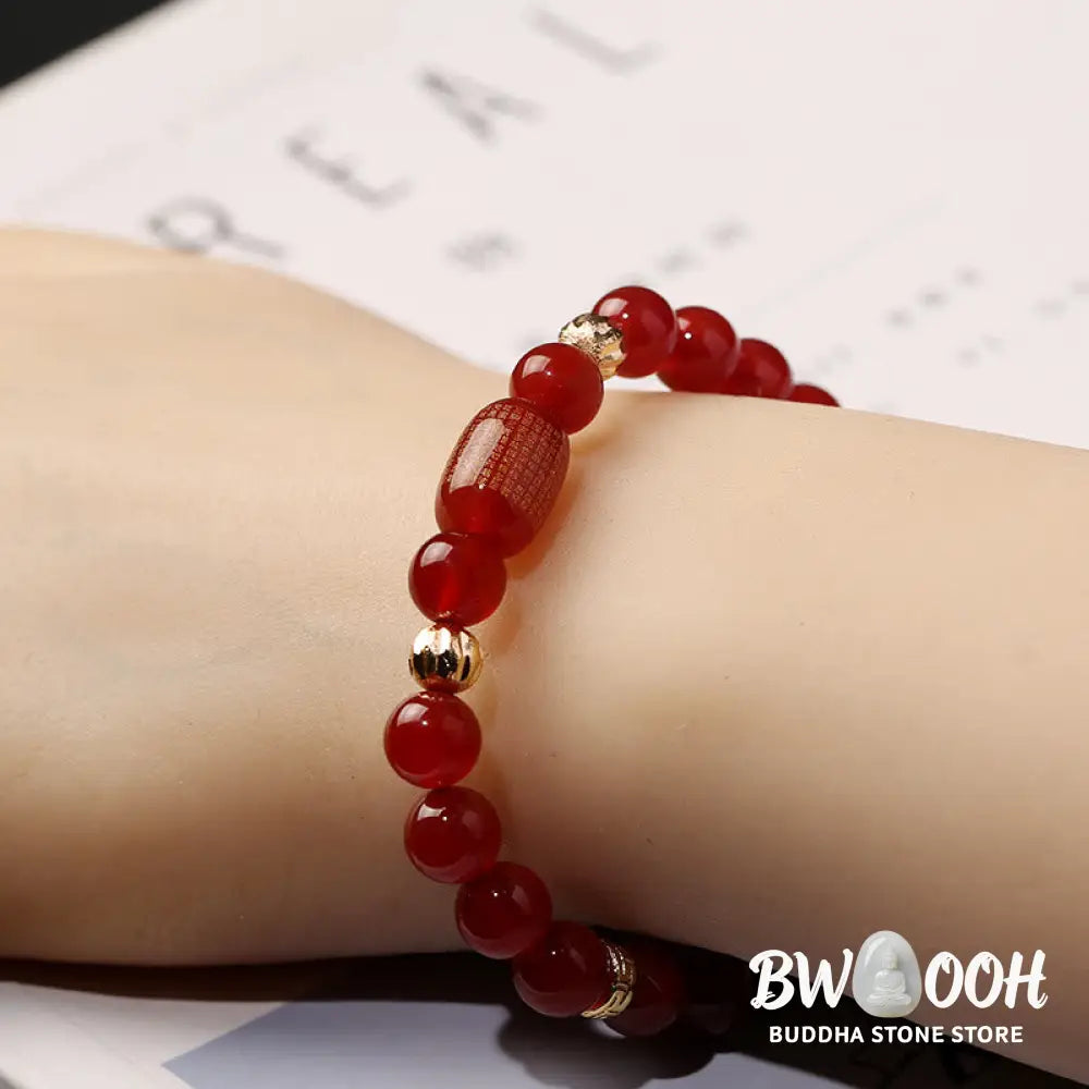Buddha Stones Natural Red Agate Green Agate Buddhist Sutras Calm Bracelet - BWOOOH - Bracelet