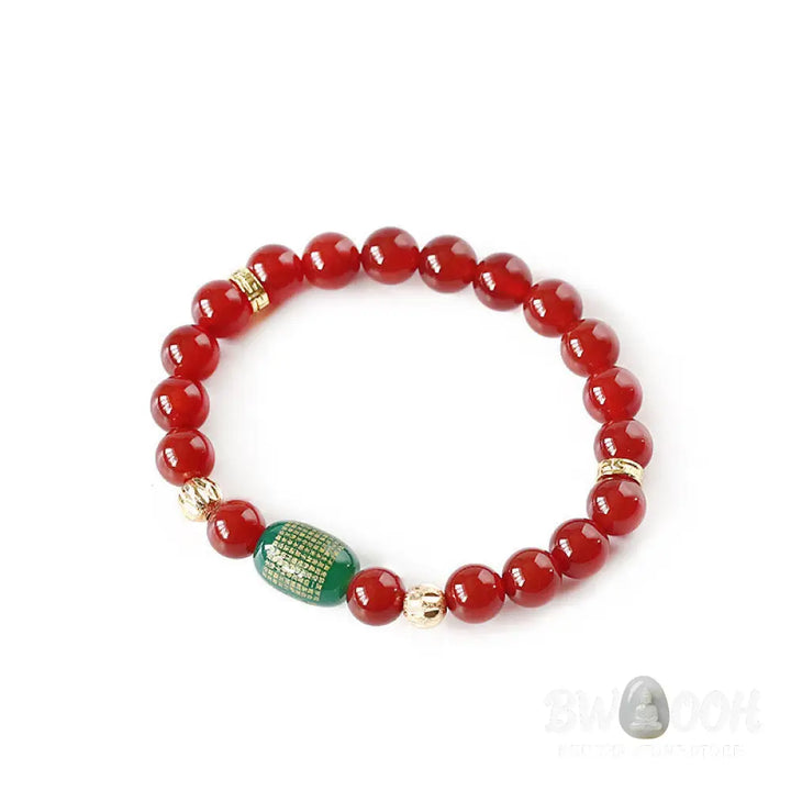 Buddha Stones Natural Red Agate Green Agate Buddhist Sutras Calm Bracelet - BWOOOH - Bracelet