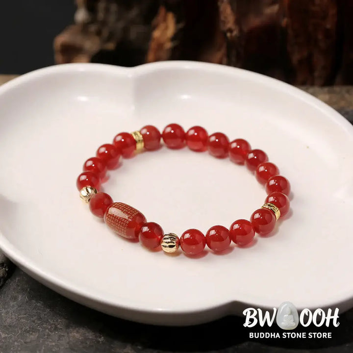 Buddha Stones Natural Red Agate Green Agate Buddhist Sutras Calm Bracelet - BWOOOH - Bracelet