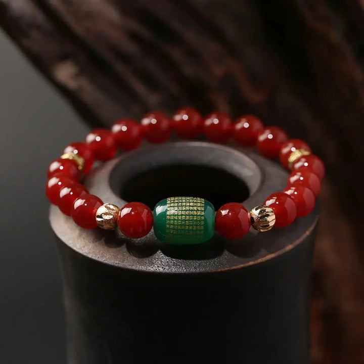 BWOOOH Natural Red Agate Green Agate Buddhist Sutras Calm Bracelet - BWOOOH - Green Agate Bucket Bead