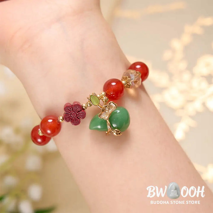Buddha Stones Natural Red Agate Green Agate Gourd Cinnabar Flower Beads Confidence Bracelet - BWOOOH - Bracelet