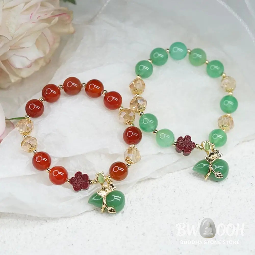 Buddha Stones Natural Red Agate Green Agate Gourd Cinnabar Flower Beads Confidence Bracelet - BWOOOH - Bracelet