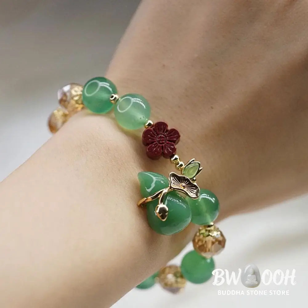 Buddha Stones Natural Red Agate Green Agate Gourd Cinnabar Flower Beads Confidence Bracelet - BWOOOH - Bracelet