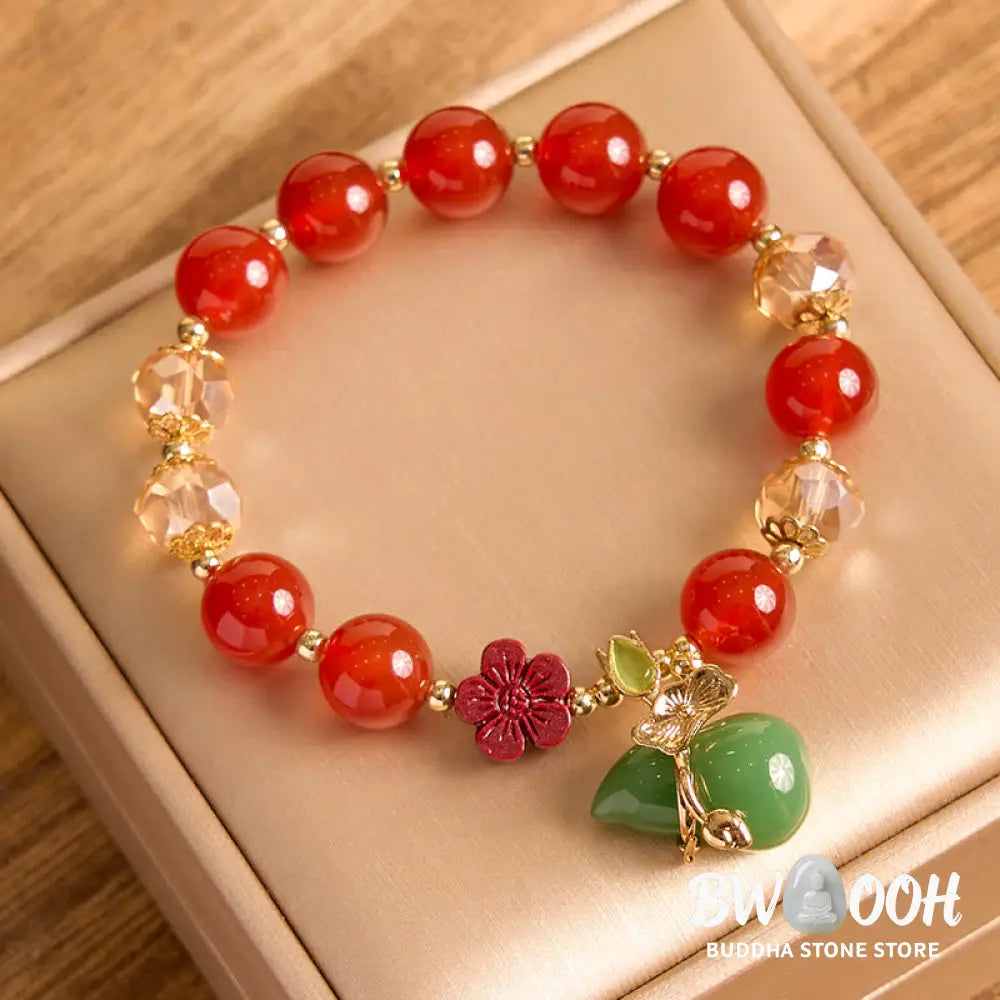 Buddha Stones Natural Red Agate Green Agate Gourd Cinnabar Flower Beads Confidence Bracelet - BWOOOH - Bracelet
