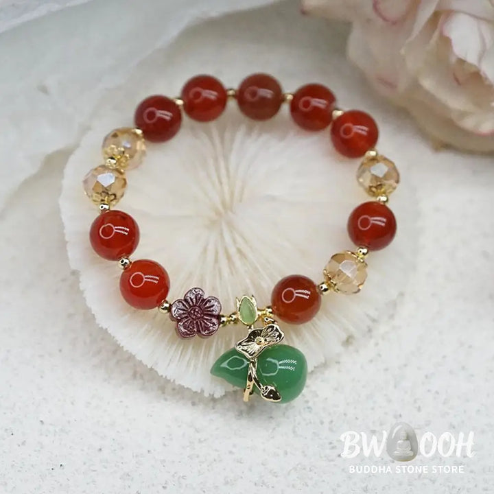 Buddha Stones Natural Red Agate Green Agate Gourd Cinnabar Flower Beads Confidence Bracelet - BWOOOH - Bracelet