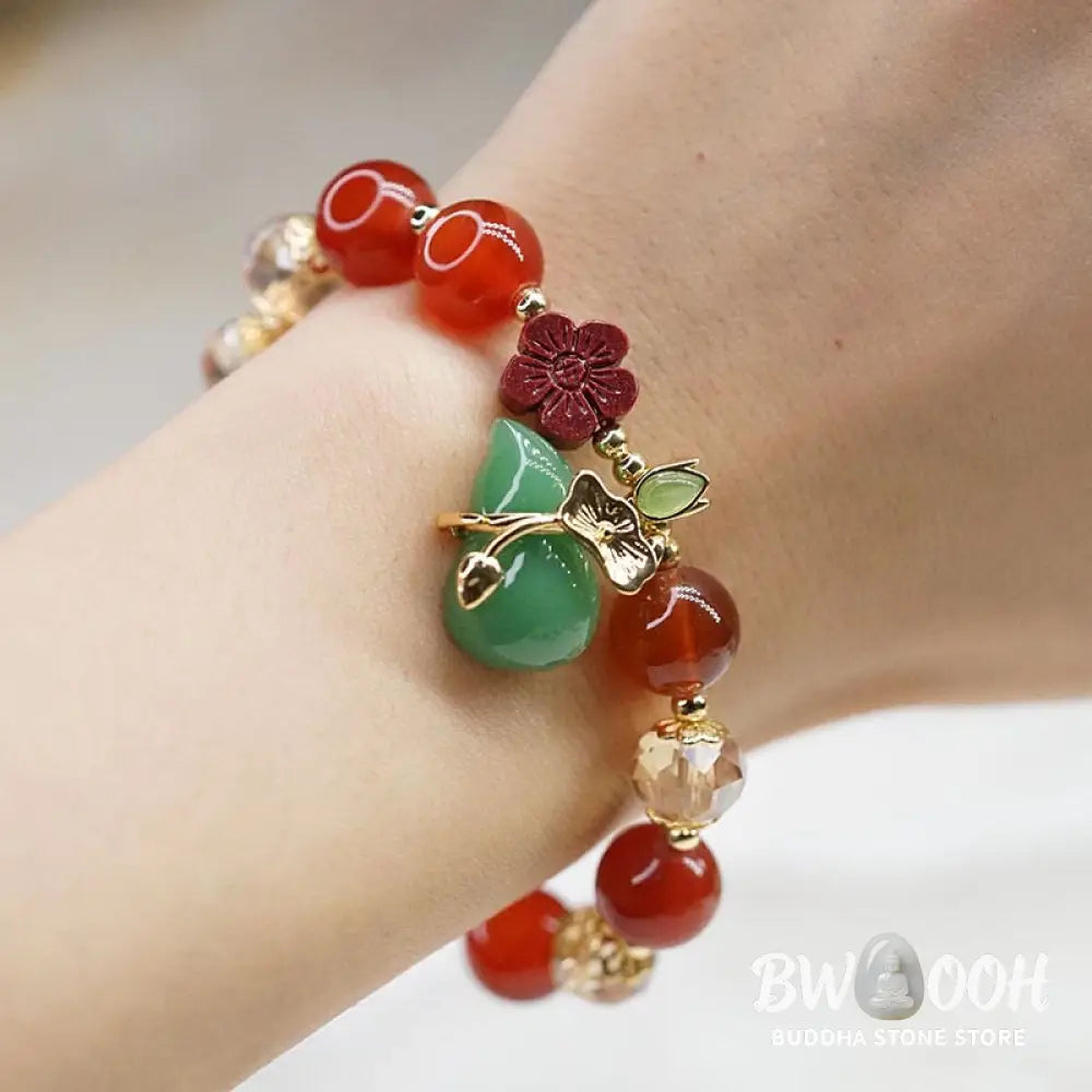 Buddha Stones Natural Red Agate Green Agate Gourd Cinnabar Flower Beads Confidence Bracelet - BWOOOH - Bracelet