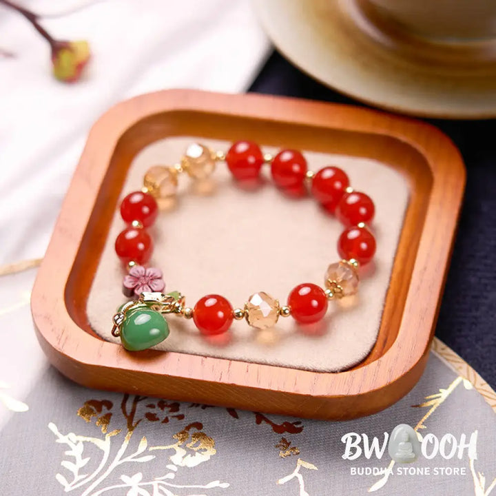Buddha Stones Natural Red Agate Green Agate Gourd Cinnabar Flower Beads Confidence Bracelet - BWOOOH - Bracelet