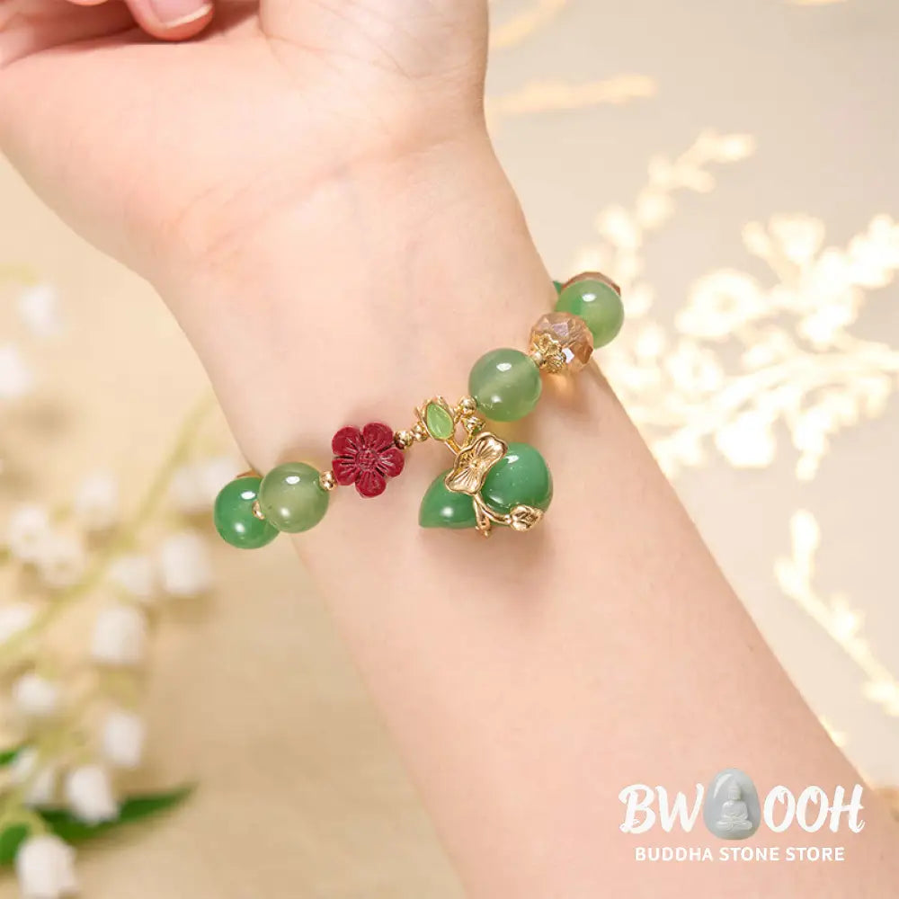 Buddha Stones Natural Red Agate Green Agate Gourd Cinnabar Flower Beads Confidence Bracelet - BWOOOH - Bracelet