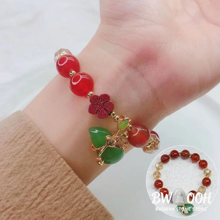 Buddha Stones Natural Red Agate Green Agate Gourd Cinnabar Flower Beads Confidence Bracelet - BWOOOH - Bracelet