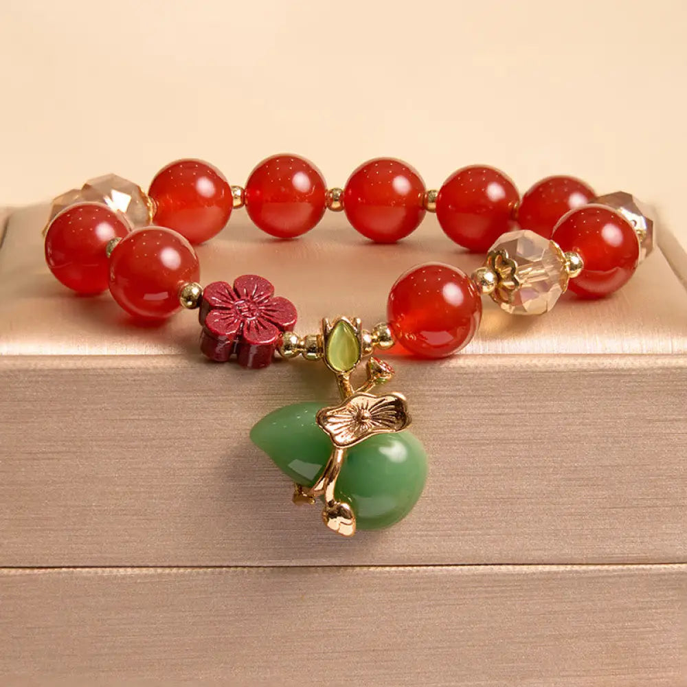 Buddha Stones Natural Red Agate Green Agate Gourd Cinnabar Flower Beads Confidence Bracelet - BWOOOH - Red Agate