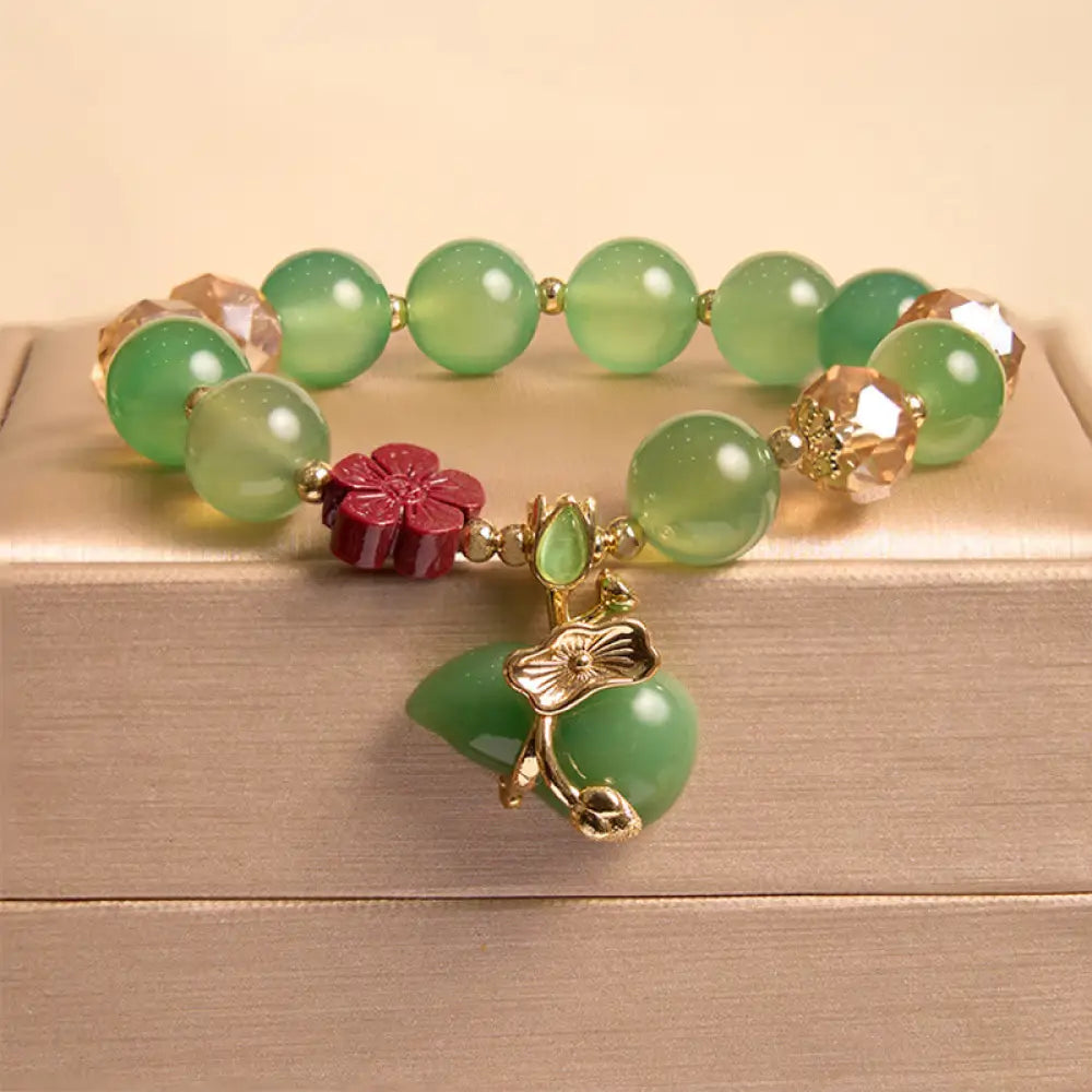 BWOOOH Natural Red Agate Green Agate Gourd Cinnabar Flower Beads Confidence Bracelet - BWOOOH - Green Agate
