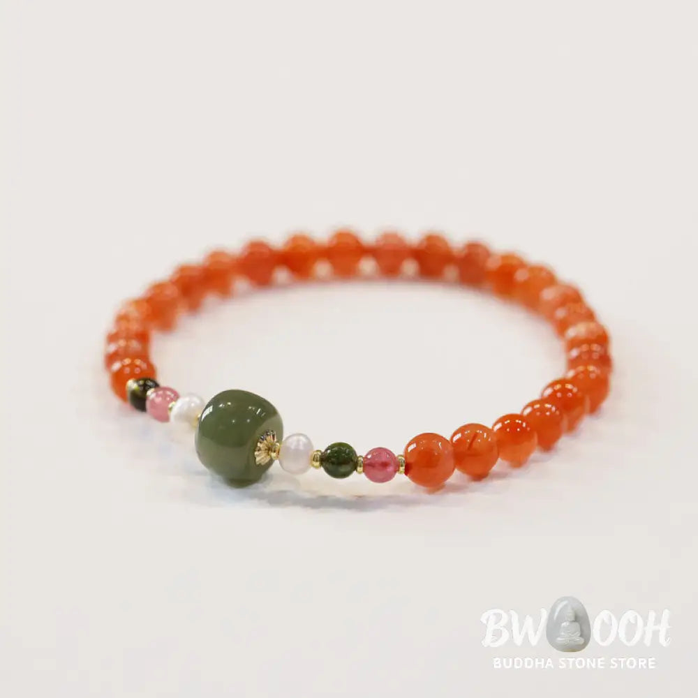 Buddha Stones Natural Red Agate Hetian Jade Bead Confidence Calm Bracelet - BWOOOH - Red Agate(Wrist Circumference
