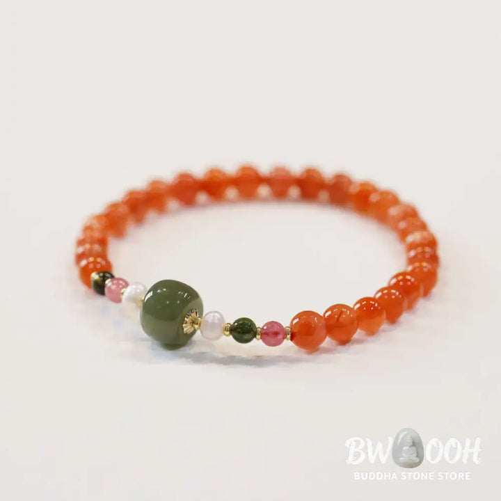 Buddha Stones Natural Red Agate Hetian Jade Bead Confidence Calm Bracelet - BWOOOH - Red Agate(Wrist Circumference
