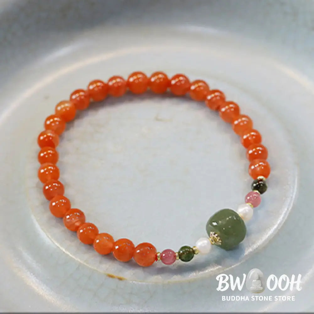 Buddha Stones Natural Red Agate Hetian Jade Bead Confidence Calm Bracelet - BWOOOH - Red Agate(Wrist Circumference
