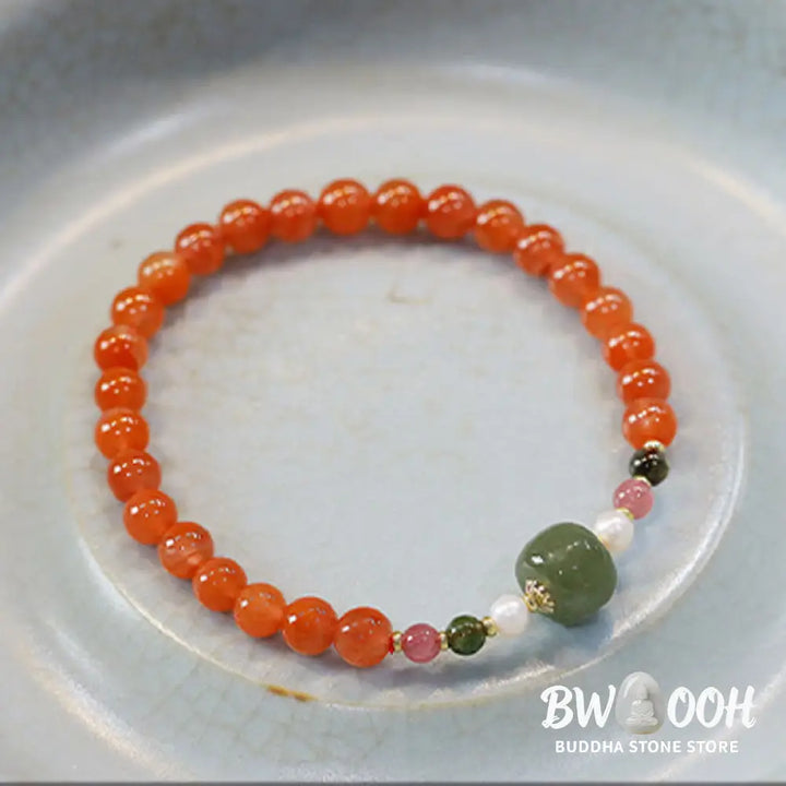 Buddha Stones Natural Red Agate Hetian Jade Bead Confidence Calm Bracelet - BWOOOH - Red Agate(Wrist Circumference