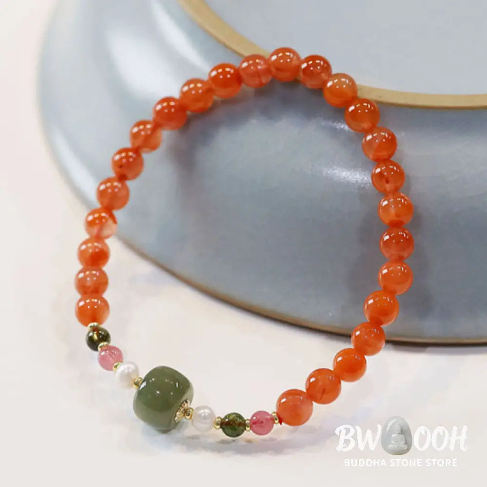 Buddha Stones Natural Red Agate Hetian Jade Bead Confidence Calm Bracelet - BWOOOH - Red Agate(Wrist Circumference