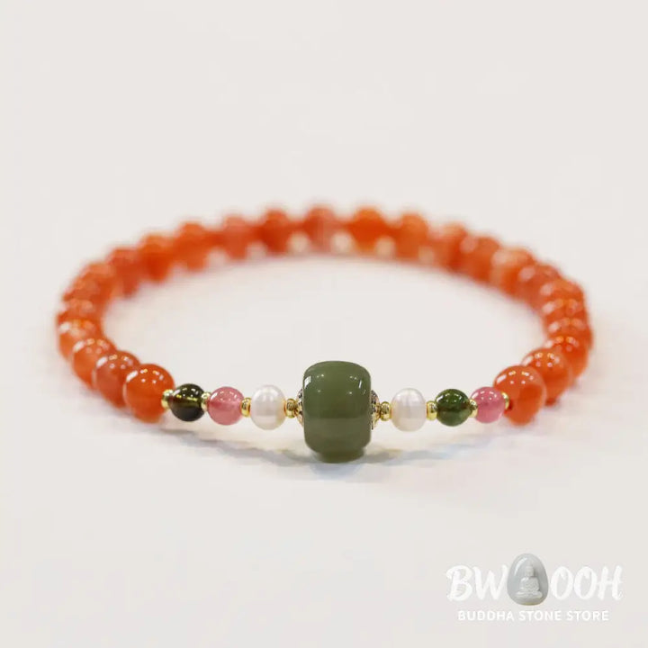 Buddha Stones Natural Red Agate Hetian Jade Bead Confidence Calm Bracelet - BWOOOH - Red Agate(Wrist Circumference