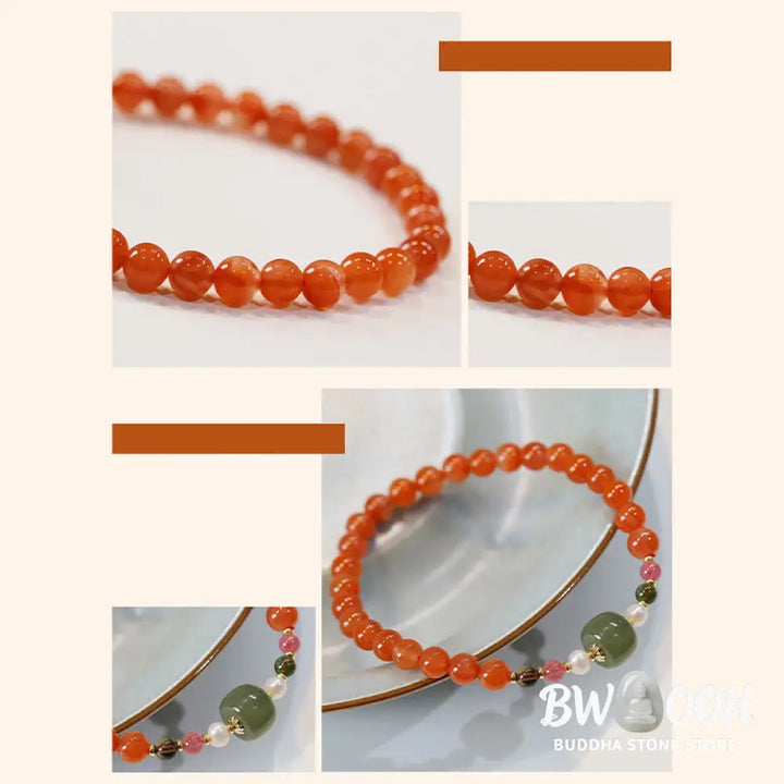 Buddha Stones Natural Red Agate Hetian Jade Bead Confidence Calm Bracelet - BWOOOH - Red Agate(Wrist Circumference