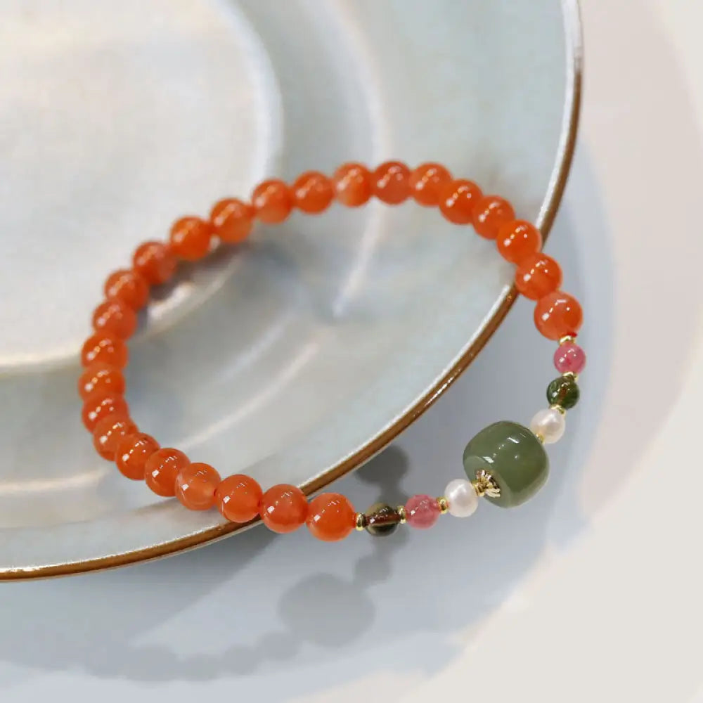 BWOOOH Natural Red Agate Hetian Jade Bead Confidence Calm Bracelet - BWOOOH - Red Agate(Wrist Circumference