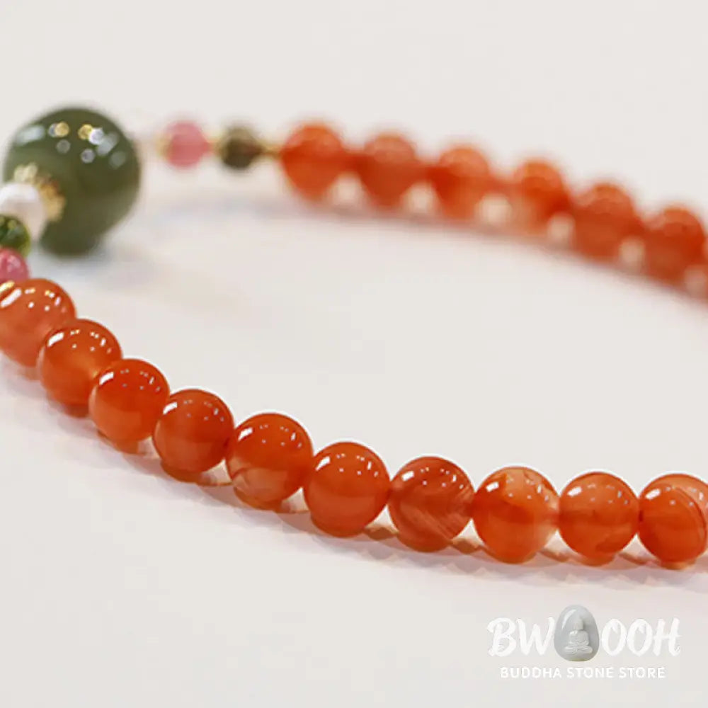 Buddha Stones Natural Red Agate Hetian Jade Bead Confidence Calm Bracelet - BWOOOH - Red Agate(Wrist Circumference