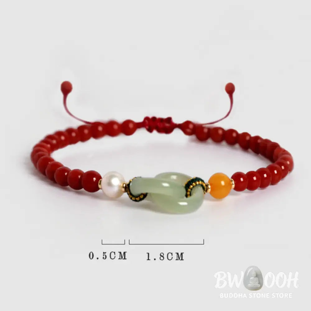 Buddha Stones Natural Red Agate Hetian Jade Double Peace Buckle Confidence Bracelet - BWOOOH - Red