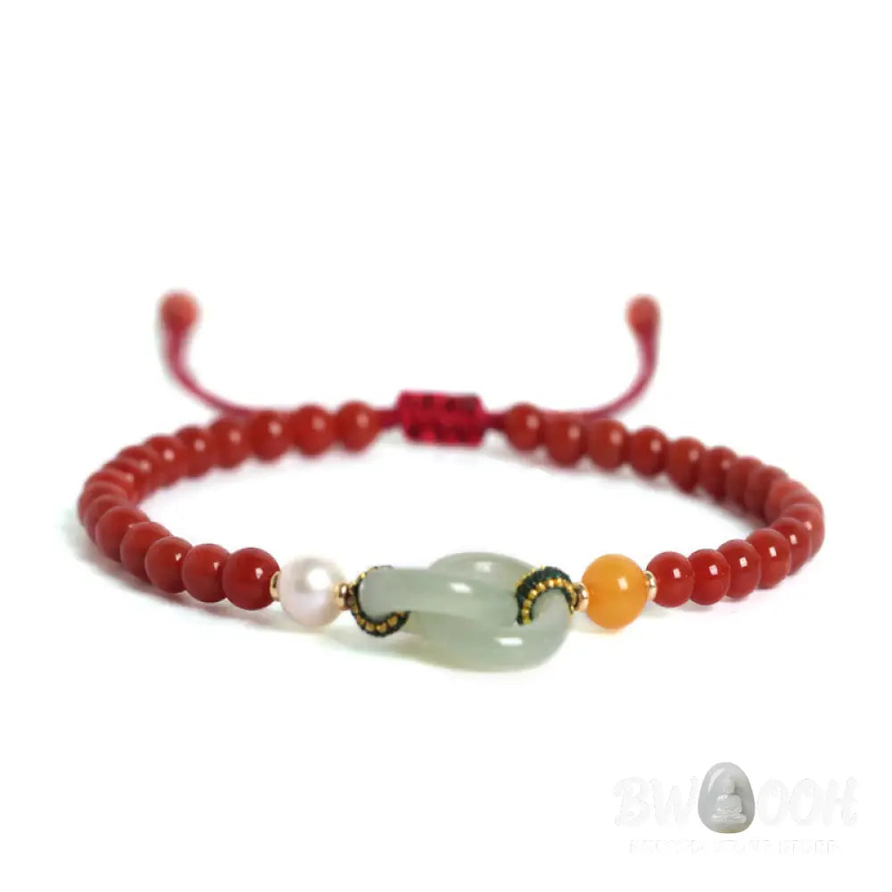 Buddha Stones Natural Red Agate Hetian Jade Double Peace Buckle Confidence Bracelet - BWOOOH - Red