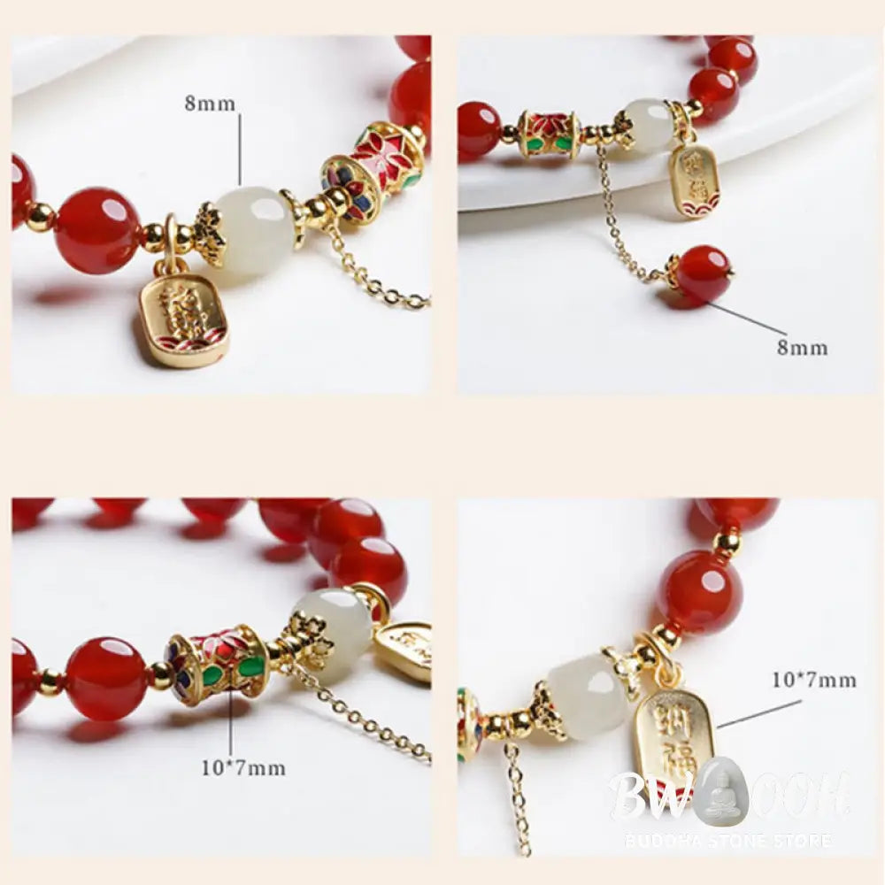 Buddha Stones Natural Red Agate Hetian Jade Fu Character Confidence Charm Bracelet - BWOOOH - Bracelet