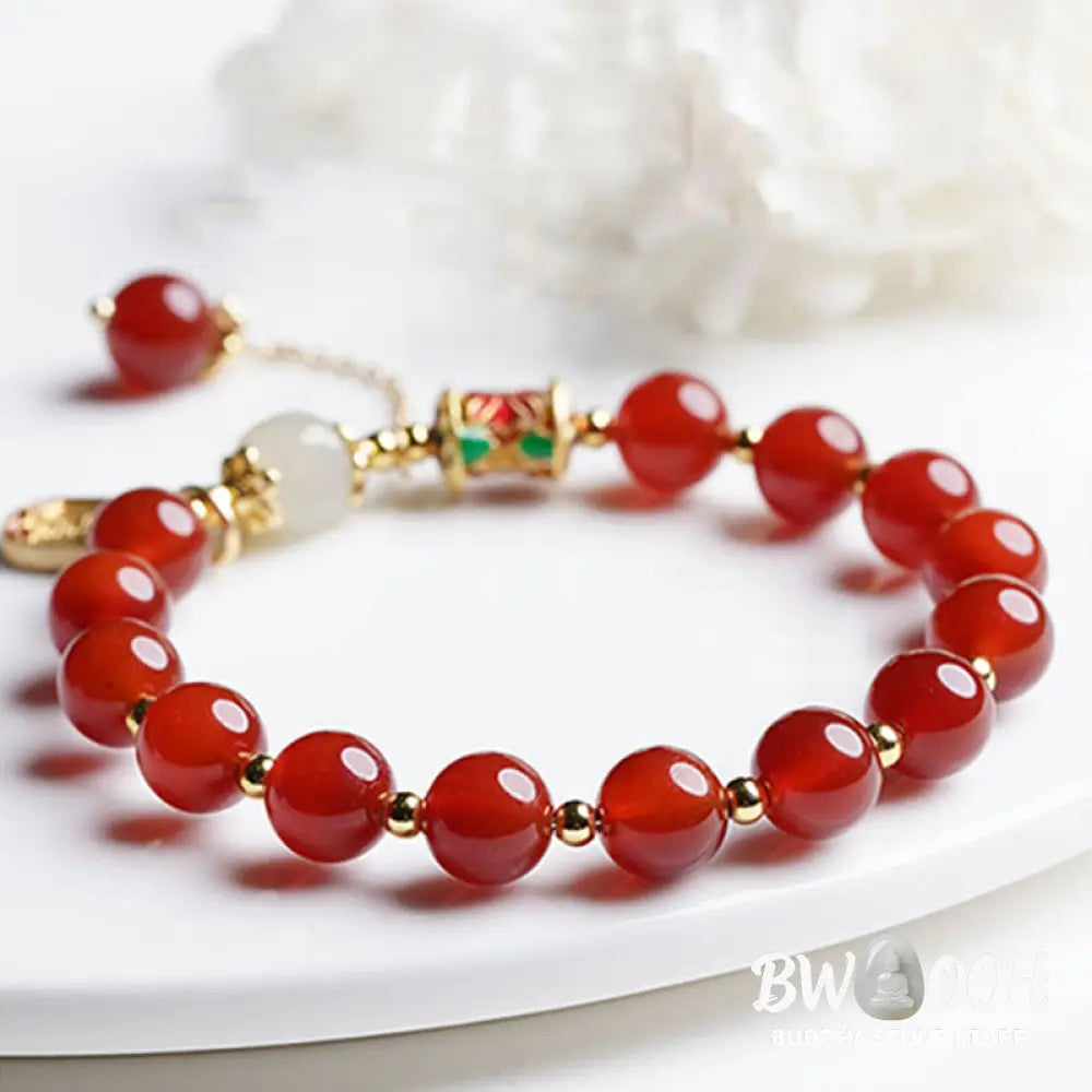 Buddha Stones Natural Red Agate Hetian Jade Fu Character Confidence Charm Bracelet - BWOOOH - Bracelet