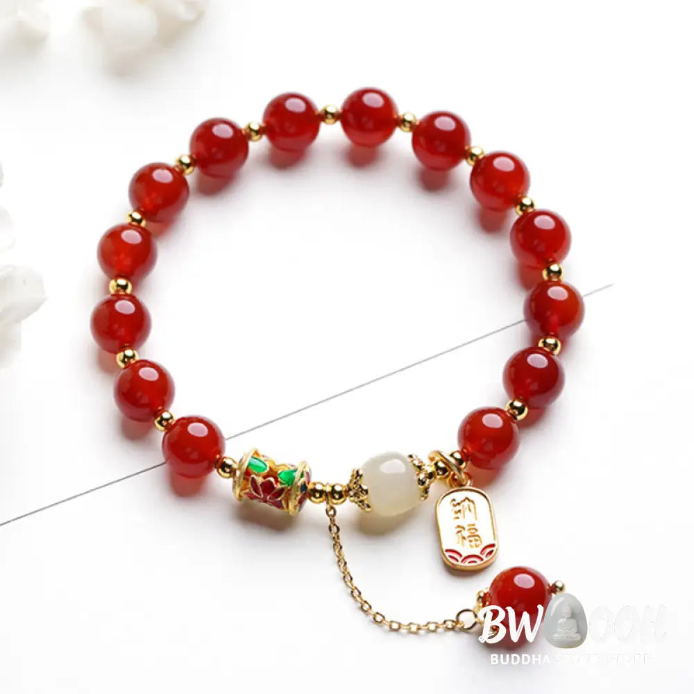 Buddha Stones Natural Red Agate Hetian Jade Fu Character Confidence Charm Bracelet - BWOOOH - Bracelet