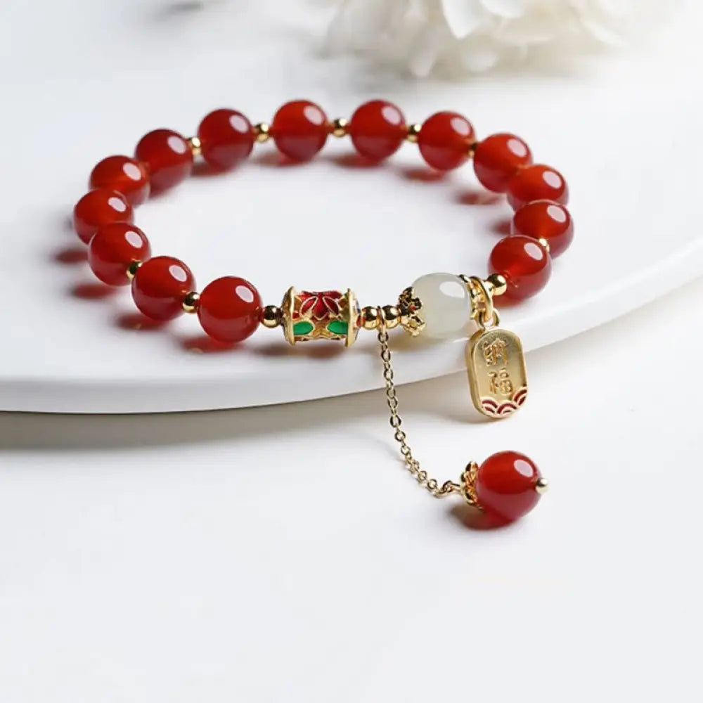 BWOOOH Natural Red Agate Hetian Jade Fu Character Confidence Charm Bracelet - BWOOOH - Red Agate&Fu Character