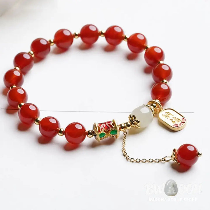 Buddha Stones Natural Red Agate Hetian Jade Fu Character Confidence Charm Bracelet - BWOOOH - Bracelet