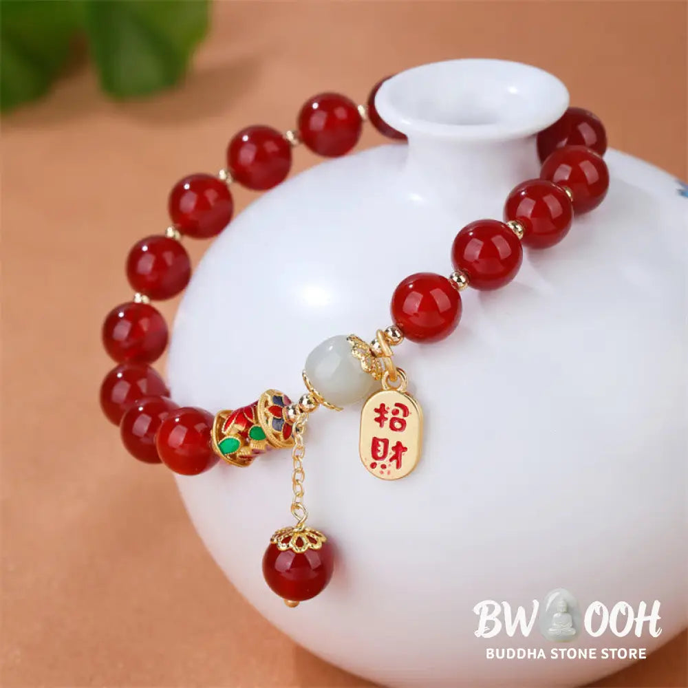 Buddha Stones Natural Red Agate Jade Confidence Fortune Blessing Charm Bracelet - BWOOOH - Red Agate(Confidence♥Calm)