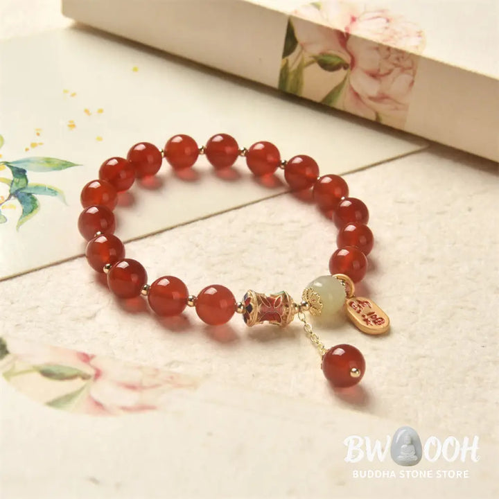 Buddha Stones Natural Red Agate Jade Confidence Fortune Blessing Charm Bracelet - BWOOOH - Red Agate(Confidence♥Calm)