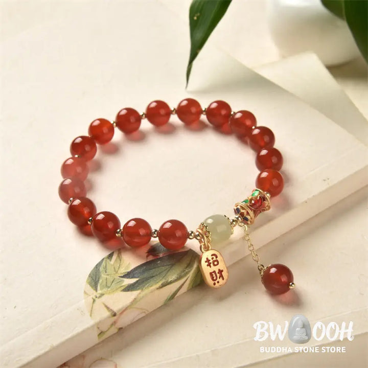 Buddha Stones Natural Red Agate Jade Confidence Fortune Blessing Charm Bracelet - BWOOOH - Red Agate(Confidence♥Calm)
