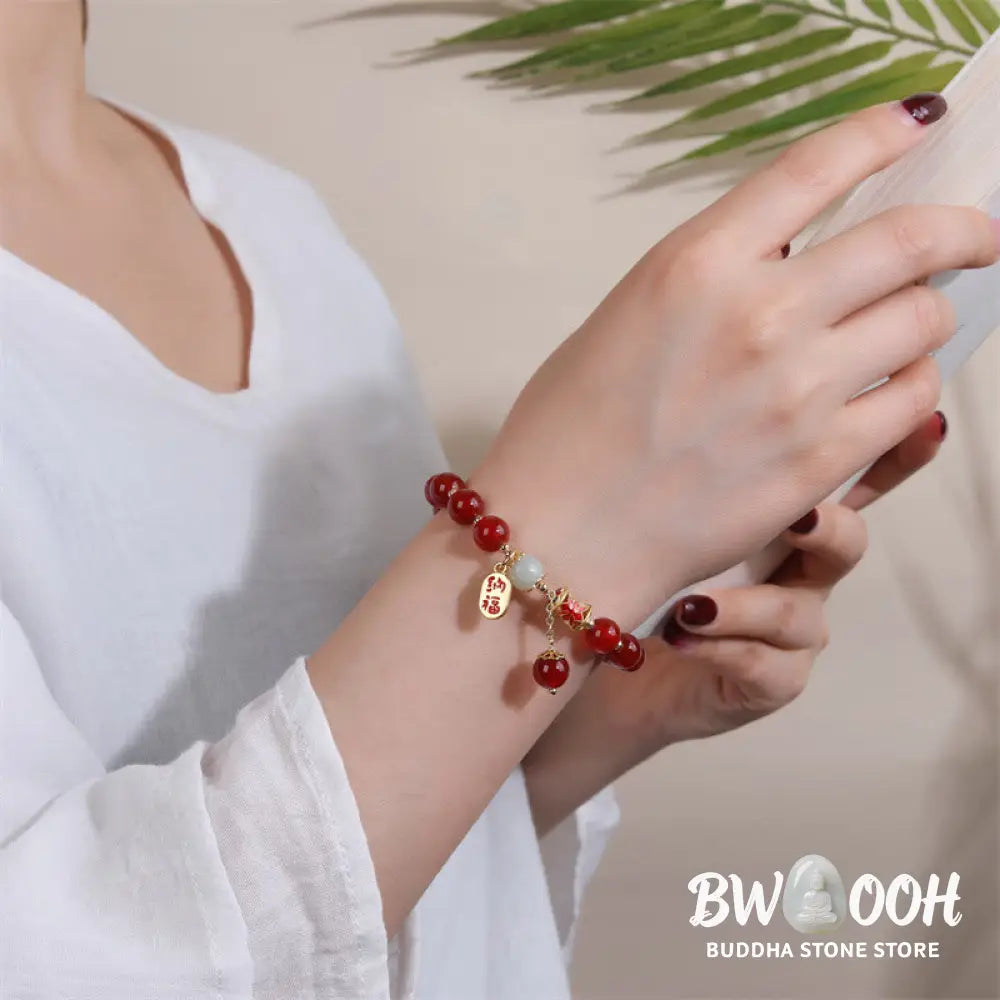 Buddha Stones Natural Red Agate Jade Confidence Fortune Blessing Charm Bracelet - BWOOOH - Red Agate(Confidence♥Calm)