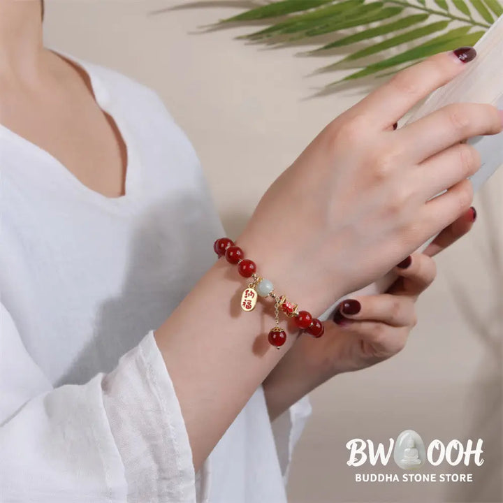 Buddha Stones Natural Red Agate Jade Confidence Fortune Blessing Charm Bracelet - BWOOOH - Red Agate(Confidence♥Calm)