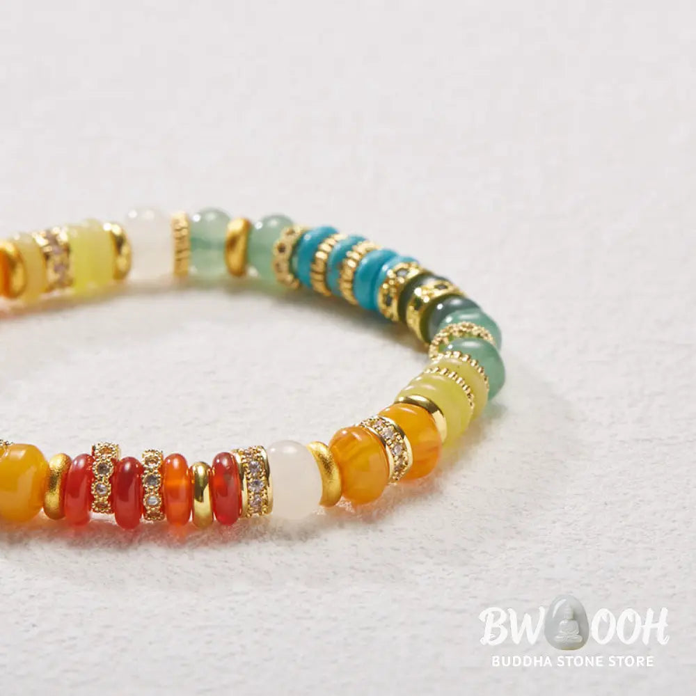 Buddha Stones Natural Red Agate Jade Rainbow Confidence Bracelet - BWOOOH - Rainbow Jade Bracelet (Wrist Circumference
