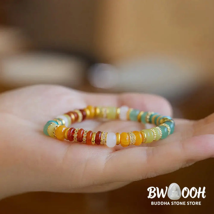 Buddha Stones Natural Red Agate Jade Rainbow Confidence Bracelet - BWOOOH - Rainbow Jade Bracelet (Wrist Circumference