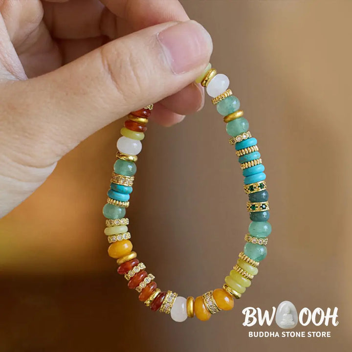 Buddha Stones Natural Red Agate Jade Rainbow Confidence Bracelet - BWOOOH - Rainbow Jade Bracelet (Wrist Circumference