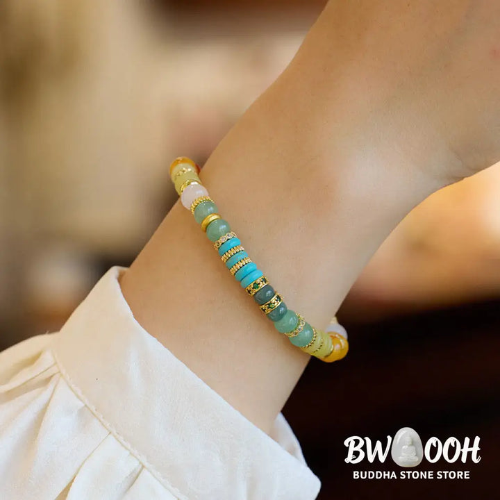 Buddha Stones Natural Red Agate Jade Rainbow Confidence Bracelet - BWOOOH - Rainbow Jade Bracelet (Wrist Circumference