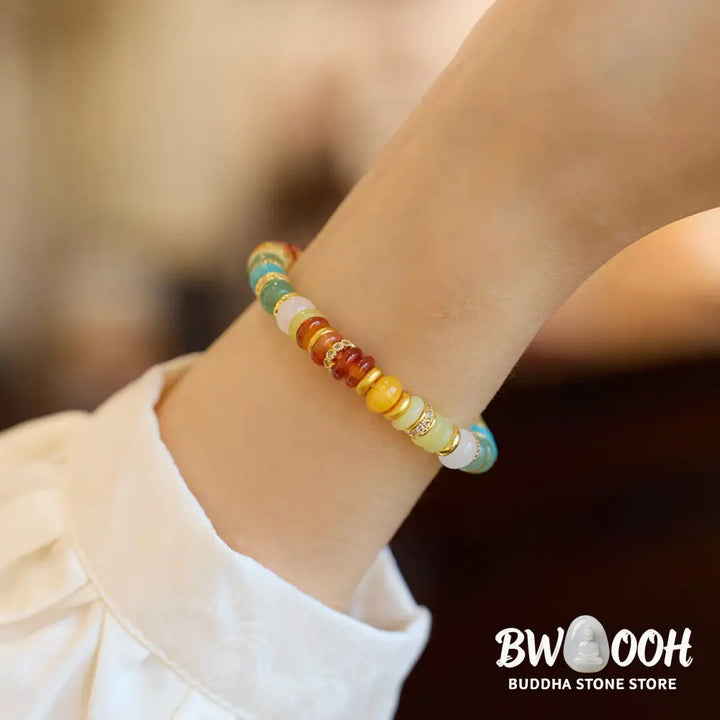 Buddha Stones Natural Red Agate Jade Rainbow Confidence Bracelet - BWOOOH - Rainbow Jade Bracelet (Wrist Circumference